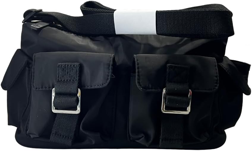 Victoria's Secret PINK Nylon Cargo Shoulder Bag for Women Crossbody with Adjustable Strap & Multiple Pockets (Black)