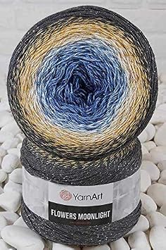 YarnArt Flowers Moonlight Glitter Cotton Yarn, Soft, Rainbow Crochet, Metallic Lurex handknit Shiny, Silvery Cake, Multicolor Cotton, 1 Skein Weight 9.17oz Lenght 393.7 inches,1 Fine Yarn (3287)