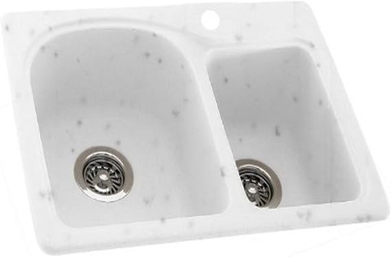 Swanstone KS03322DB.035 Solid Surface 1-Hole Dual Mount Double-Bowl Kitchen Sink, 33-in L X 22-in H X 9-in H, Arctic Granite