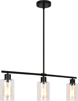 TYNEWRGY Black Kitchen Island Lighting 3-Light Modern Pendant Light Fixture with Glass Shades Rustic Farmhouse Chandelier Hanging Light Fixtures for Kitchen Island Living Dining Room Bedroom Foyer