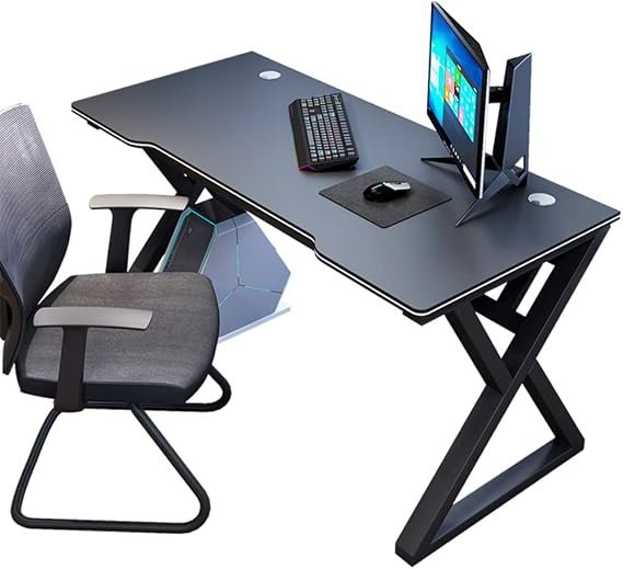 Bestier I Shaped Gaming Desk Computer Desk,X Shaped Gaming Table,Gamer Workstation with Large Mouse Pad for Robust Metal and Wood Computer Desk for Gaming and Office,Black-L 140CM vision