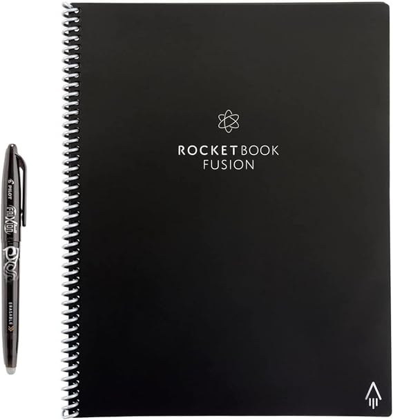 Rocketbook Fusion Reusable Digital Notebook - Smart Notepad A4 Black, 7 Styles, To Do List, Daily Journal, Weekly & Monthly Planner, with Frixion Erasable Pen, Office Gadget Reduces Paper Waste | Goal Tracking, Project Planning & Note-Taking in One Notebook