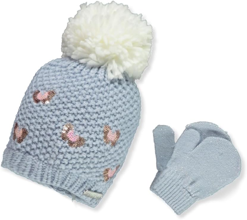 Nicole Miller Baby Girls' 2-Piece Hat With Mittens Set - blue, 6-12 months