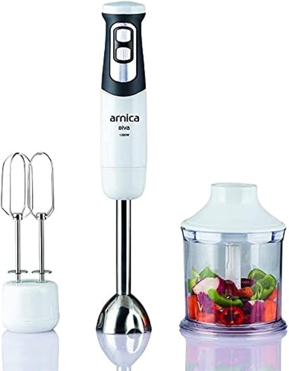 arnica GH21590 Diva Hand Blender Set, 1.1 L Hopper, 1200 W, White