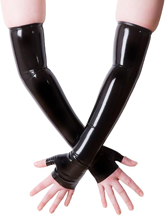 EXLATEX Women's Latex Fingerless Shoulder Length Rubber Seamless Long Gloves Outfits