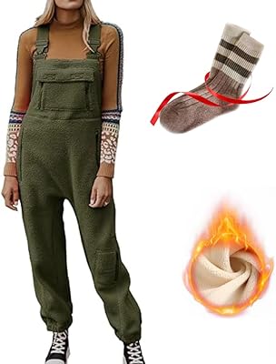 Fleece Overalls for Women,Fuzzy Fleece Warm Overalls Casual Jumpsuits with Pockets,Sherpa Overalls Women