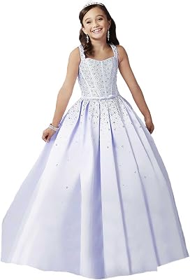 Little Big Girls Pegeant Dresses Rhinestone A line Floor Length Birthday Party Wedding Dance Evening Ball Gowns