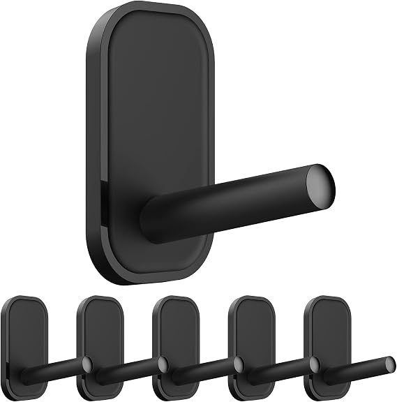 INNPLUS 6-Piece Adhesive Hook Set - Self-Adhesive Wall Hooks for Towels, Coats, Hats, Scarves & More (Black)