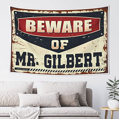 Backyard Bar Decor Beware Of Mr. Gilbert Tapestry Cave Man Bar Custom Tapestry75X100CM
