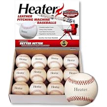 Heater Sports Leather Pitching Machine Baseballs, Low Profile Seams for Greater Accuracy, Batting Practice Training Balls Safe for Aluminum, Wooden or Composite Bats, 12 Pack