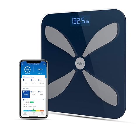 Body Fat Scale, Wellue Digital BMI Smart Scale for Body Weight, Fitness and Health Tracking, High Precision Wireless Weighing Bathroom Scale, Body Composition Monitor with APP, Bluetooth 396 lbs