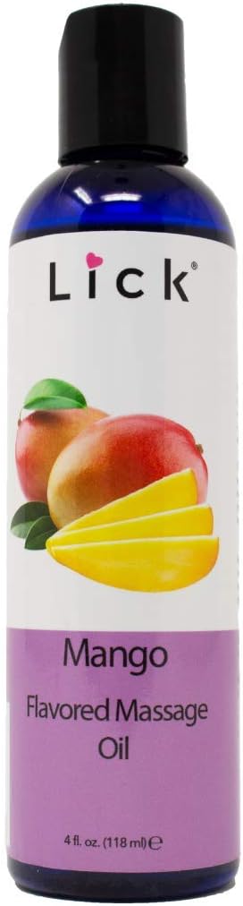 Lick Mango Flavored Massage Oil Juicy Tropical Edible Massage Oil with Sweet Almond Oil & Vitamin E, Smooth Long-Lasting Glide for Couples Massage, Date Night Favorite, 4 oz