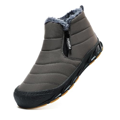 Hanani Mens Snow Boots Waterproof Winter Boots for Men Fur Lined Warm Ankle Boots Zipper Closure Slip on Outdoor Boot Comfortable Walking Shoes