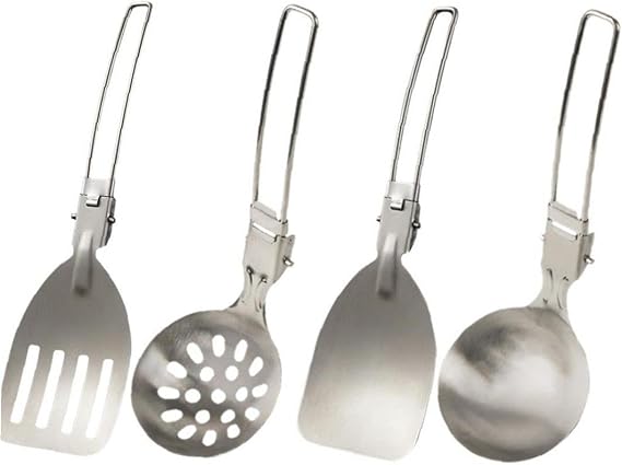 Camping Cooking Set Folding Camping Cookware Tools Travel Set Rice Shovel Frying Pan Shovel Soup Spoon Slotted Spoon 4pcs/set