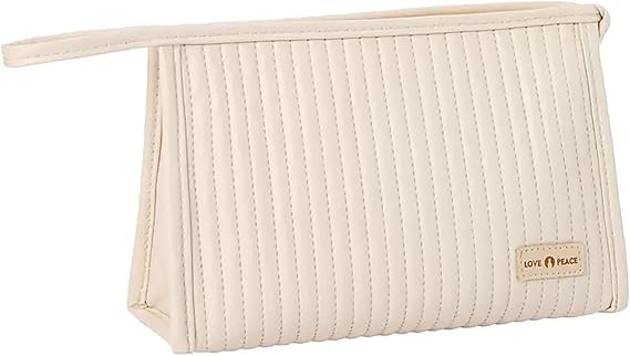 Makeup Bags for Women Portable Travel Makeup Bag Cute Make Up Bag Large Open Toiletry Bag Waterproof Cosmetic Bags Small Makeup Bag for Purse Travel Essentials Cosmetic Pouch with Zipper Beige