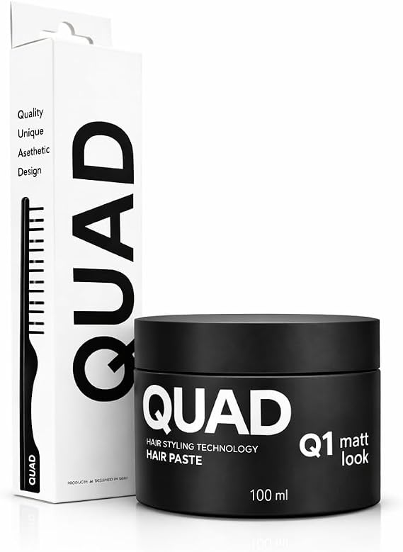 QUAD Q1S Mat Görünüm Saç Pastası, Doğal Hacim, Güçlü Tutuş, Mucizevi Tarak ile Set, Unisex, 100 ml
