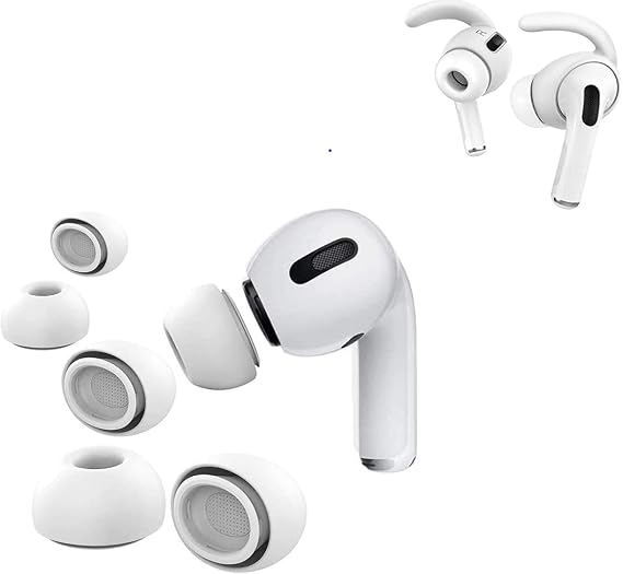 Airpod Pro Replacement (2nd Gen) [6 Pairs] Earbud Ear Tips Covers & (2022) Earhooks for Airpods Pro 2nd Generation [3 Pairs] White