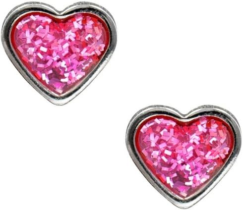 Studex Sensitive 6mm Heart with Pink Glitter Centre Stainless Steel Stud Earrings