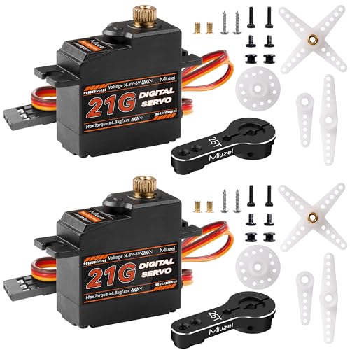 Miuzei 21G Digital Servo, Steering Gear Full Metal RC Servos Motor Kit with 25T Servo Horn for 118 116 114 RC Car Model Boat Fixed-Wing Helicopter Airplane Robot 2