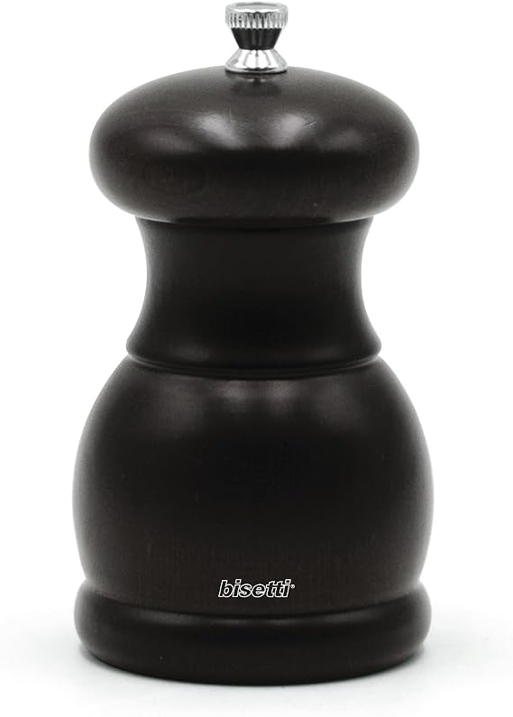 Bisetti Portofino Walnut Stained Beechwood Salt Mill With Adjustable Ceramic Grinder, 11.5cm / 4.5 Inch