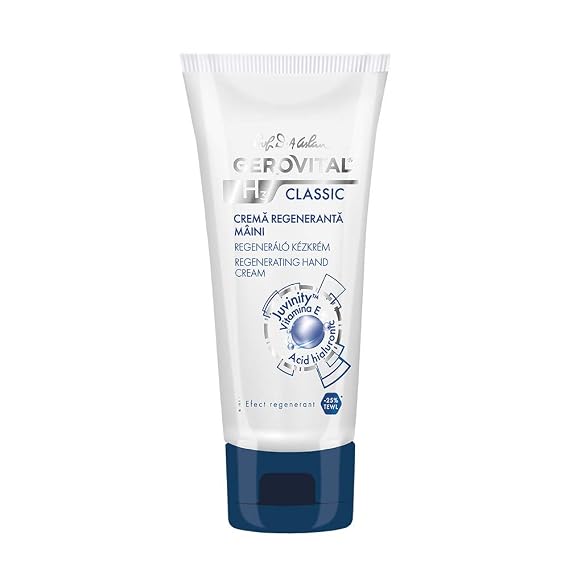 GEROVITAL CLASSIC Moisturizing Hand Cream for Dry, Cracked Hands with Hyaluronic Acid, JuvinityTM, Vitamin E, Regenerating Cream, Nourishes and Softens, 100 ml