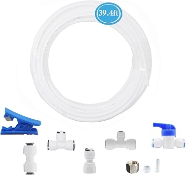 Refrigerator Water Line Kit, Ice Maker Water Line Kit with 1/4"" OD 39.4ft Water Line Reverse Osmosis Quick Connect Fittings Push To Connect Water Tube Fittings for Fridge Ice Maker