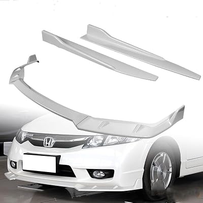 5pcs Combo Front Bumper Body Kit Lip  Side Skirt Extensions Diffuser Compatible with 2009-2011 Honda Civic 4DRSedan 2010 Painted White