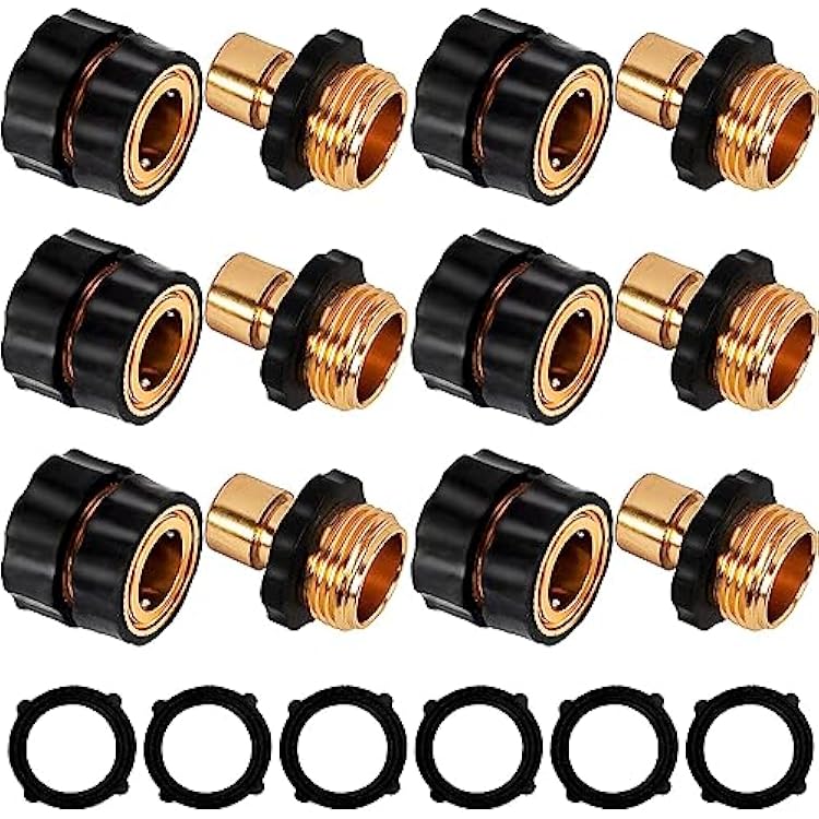 LIULO TOOL 34 Inch Garden Hose Quick Connect, Aluminum Garden Hose Fittings, Male and Female Water Quick Release Connector 6Pack