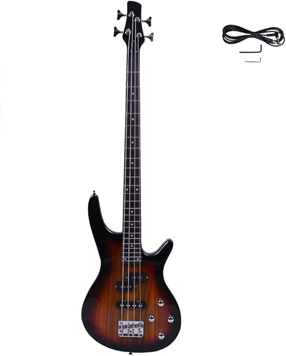 IB Bass,Electric Bass Guitar Beginner Kit 4 String Exquisite Basswood Bass with Power Line and Wrench Tool for Starter (Sunset)