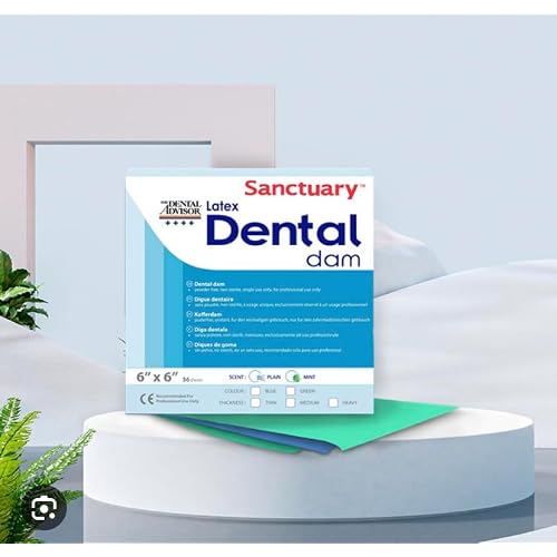MADE IN MALAYSIA SANCTUARY DENTAL DAM LATEX 6X6 Thin Gauge 36 Sheets, Green Spearmint Scented, Powder-Free