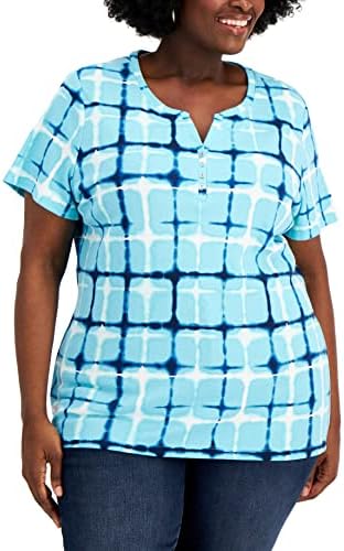 Karen S Plus Size Printed Split Neck Henley Top