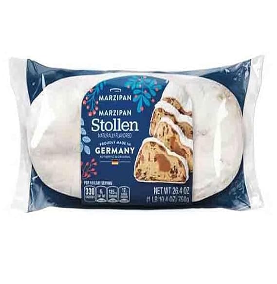 Marzipan Stollen Traditional German Christmas Loaf Cake with Almond Marzipan Filling and Confectionary Sugar Coating, Authentic Holiday Sweet Bread Dessert Gift, European Festive Treat, 26.4 oz