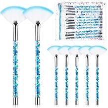 Nuenen 12 Pcs Soft Fan Facial Brushes Mask Acid Applicator Brush for Mud Cream Blush Makeup Peel Glycolic Multi Use Cosmetic Tools with Glitter Quicksand Handle and Pouch(Blue)