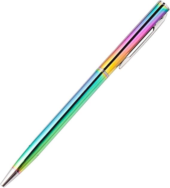 Ballpoint Pens - Rainbow Colorful Ball Pen Stainless Steel Rod Rotating Metal Ballpoint Pen Stationery Ballpen 1 mm Office & School Supplies - 1pcs