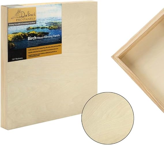 Da Vinci Pro Birch Wood Panel 7/8" Deep 18x18 Single Panel - Fine Textured, Warp Resistant, Lightweight & Rigid Perfect for Mounting Sanded Pastel or Watercolor Paper, Linen or Canvas