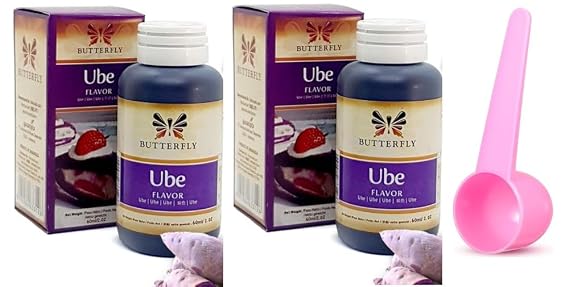 Ube Purple Yam Flavoring Paste Extract by Butterfly 2 oz (Pack of 2) + Pink Tablespoon - Product of Indonesia