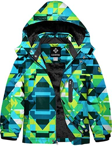 GEMYSE Boys Waterproof Ski Snow Jacket Hooded Fleece Lined Windproof Winter Jacket