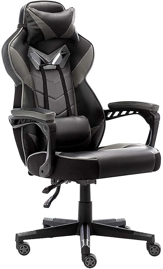 Bonzy Home Gaming Chair Office Chair High Back Computer Chair PU Leather Desk Chair PC Racing Executive Ergonomic Adjustable Swivel Task Chair with Headrest and Lumbar Support Gray