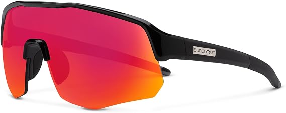 Suncloud Cadence Polarized Sunglasses 100% UV Protection Comfortable Fit, Trendy Design for Men & Women Black + Polarized Red Mirror Lenses
