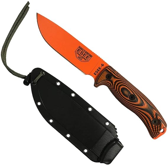 ESEE-6 1095 Carbon Steel Orange Blade Orange/Black G10 3D Handle Black Sheath