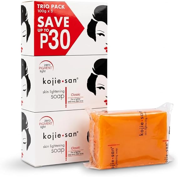 Kojie San Classic Cleansing Soap for Face and Body - Pack of 3 Bars of 100g - Large size
