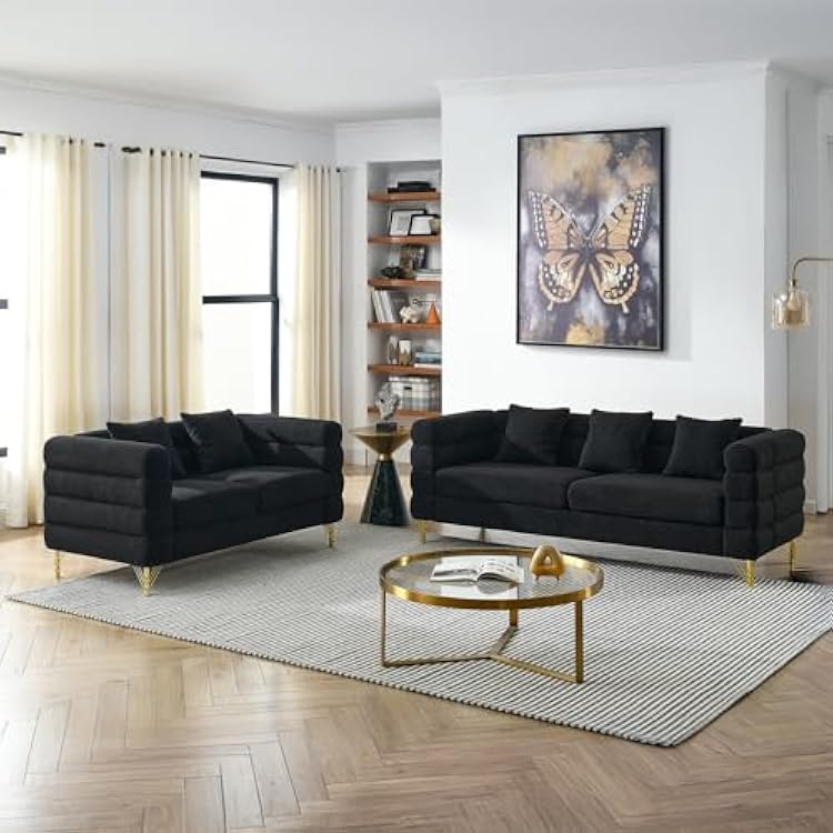 Sofa Oversized Couch, Comfy Sofa Set Boucle Wide Deep Couch Unique Golden Legs, Modern Sofas for Living Room Set Bedroom23-Seat