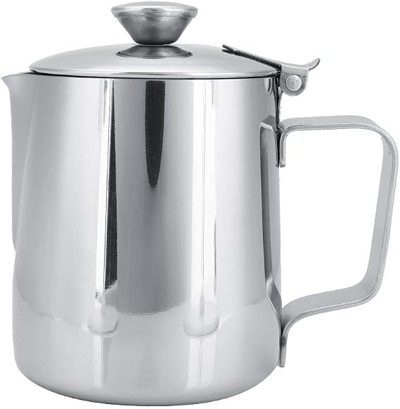 Milk Frothing Cup, Commercial Grade Stainless Steel Coffee Steaming Pitcher Milk Frothing Mug Milk Pitcher Jug with Lid for Espresso Machine Milk Frother Latte Coffee Art(1000mL)