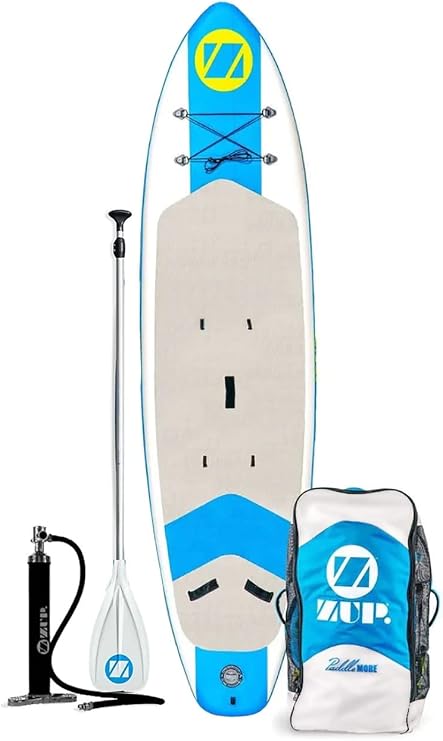 ZUP Boomer iSup, PaddleMore SUP Board Combo for All Ages, Paddleboard for Lake or River, Blue and White