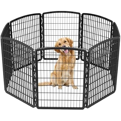 IRIS USA 34 8-Panel Pet Dog Puppy Playpen, IndoorOutdoor Dog Pen, 63 x 63 x 34, Foldable, Customizable, Black
