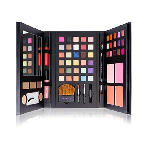 SHANY Luxe Book Makeup Set - All In One Travel Cosmetics Kit with 30 Eyeshadows, 15 Lip Colors, 5 Brushes, 4 Pressed Blushes, 3 Brow Colors, and Mirror