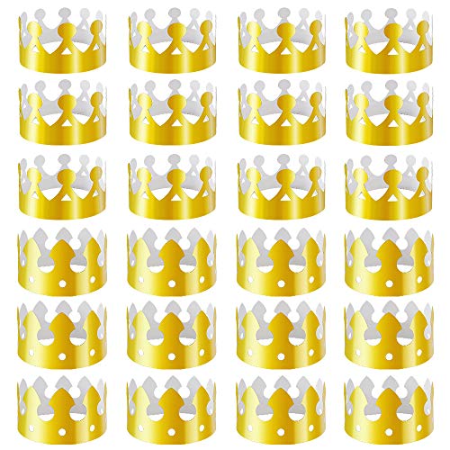 Aniann 28 Pack Gold Paper Crown Gold Foil Party Crown Hat Cap for Birthday Celebration Baby Shower Photo Props 2 Styles