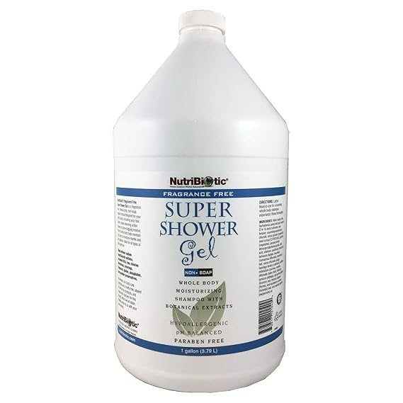 NutriBiotic Fragrance-Free Super Shower Gel, 1 Gallon | Whole-Body Moisturizing Shampoo with GSE & Botanical Extracts | Non-Soap, pH Balanced & Free of Gluten, Parabens, Sulfates, Dyes & Colorings