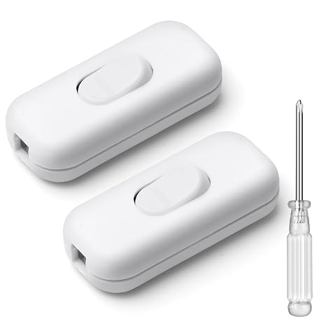 AXFEE 2PCS 6A DP Inline Cord Switch, Torpedo Switch,50V Inline Switch-White