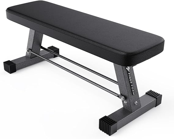FF Finer Form Essential Flat Weight Bench for Your Home Gym Heavy Duty Workout Bench for Bench Press, Hip Thrusts & Strength Training Exercise Compact, Fitness Equipment for Home Use